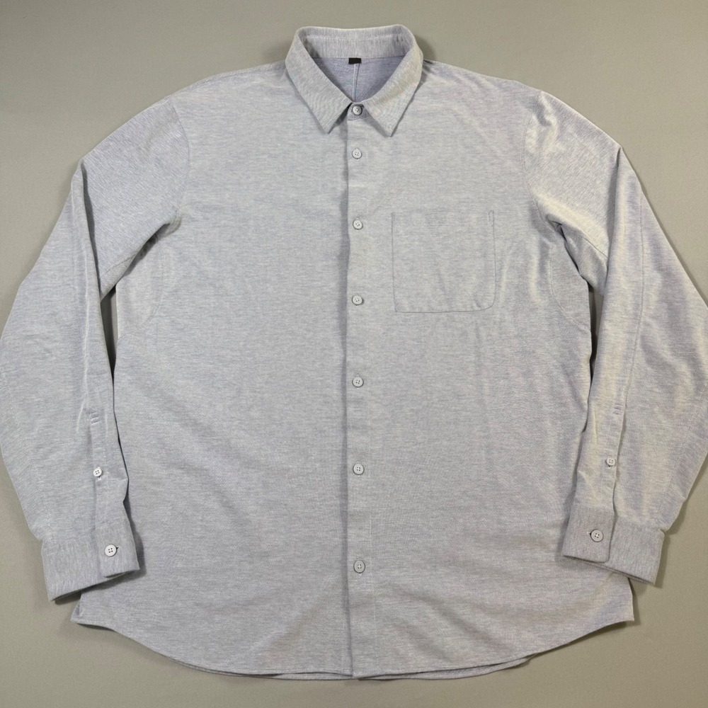 Lululemon Commission Shirt Mens Large Light Blue Long Sleeve Pique Knit Oxford
